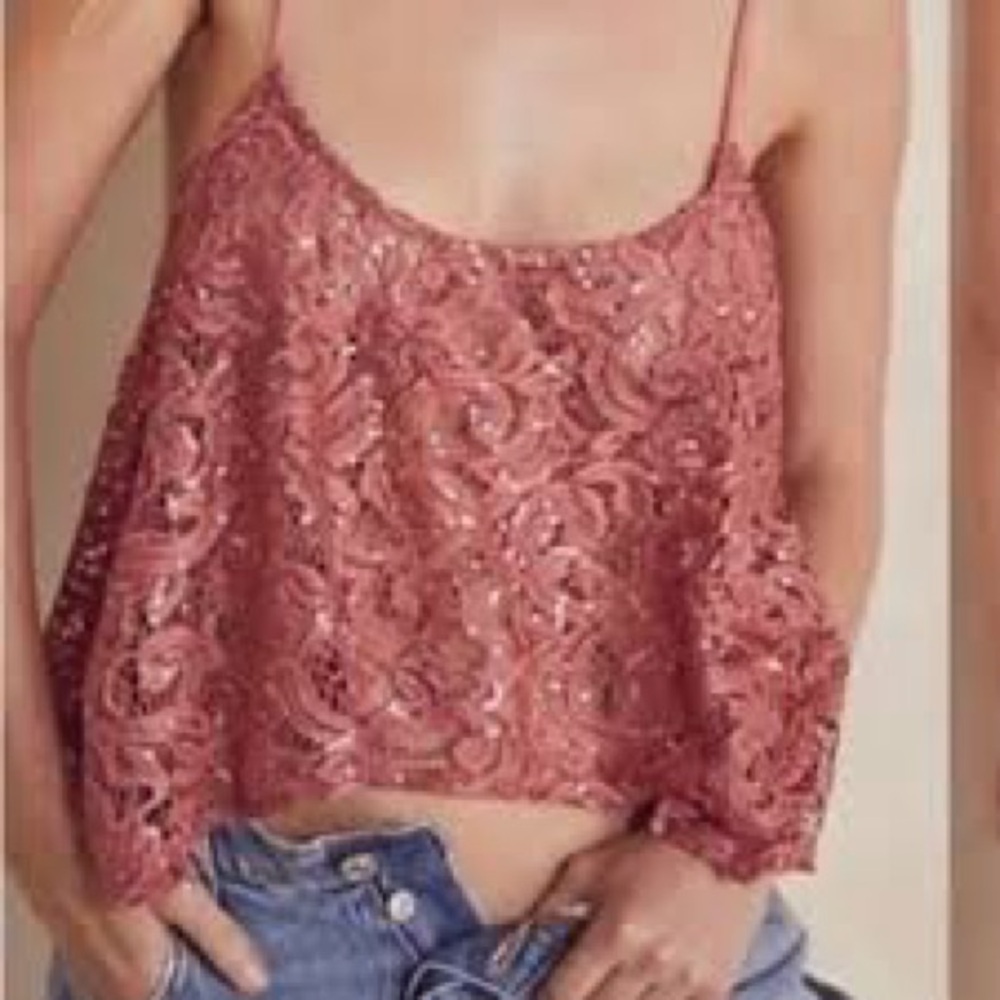 Free People Rose Pink Lace Camisole Tank